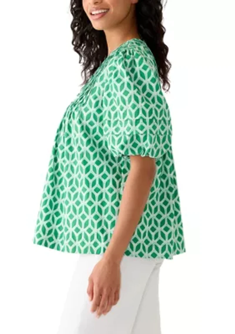 Women's Pintuck Yoke Woven Top