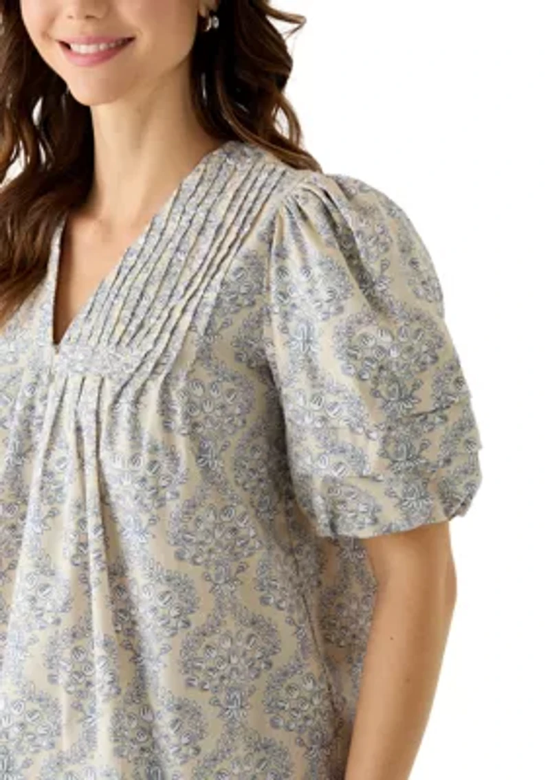 Women's Pintuck Yoke Woven Top