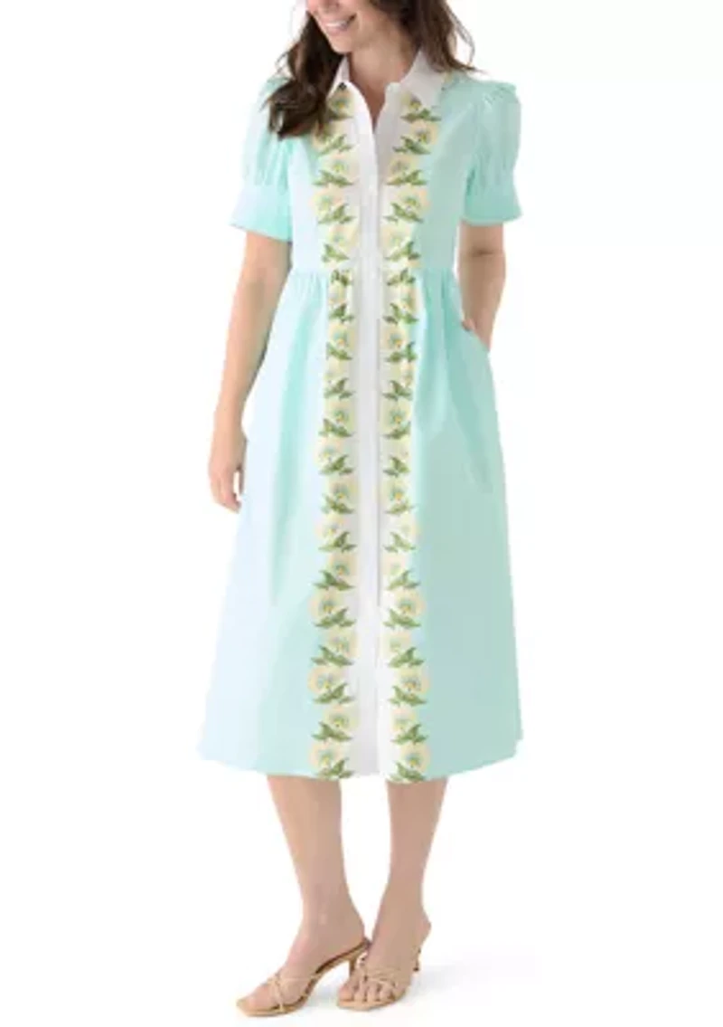 Women's Puff Sleeve Button Front Shirtdress