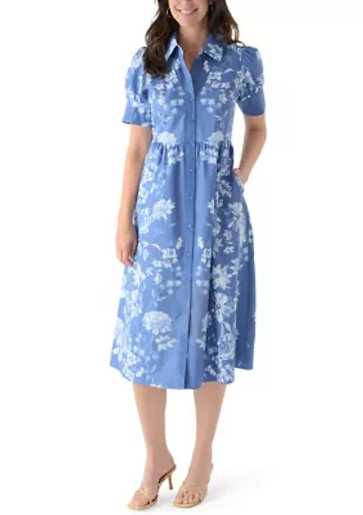 Women's Puff Sleeve Button Front Shirtdress