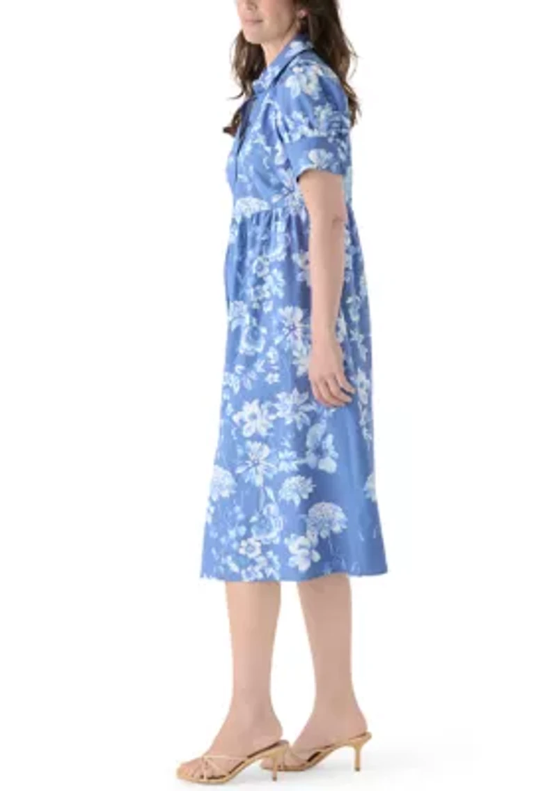 Women's Puff Sleeve Button Front Shirtdress