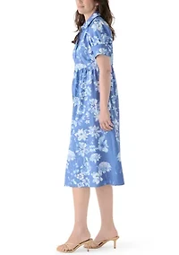 Women's Puff Sleeve Button Front Shirtdress