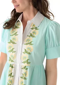 Women's Puff Sleeve Button Front Shirtdress