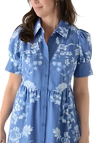 Women's Puff Sleeve Button Front Shirtdress