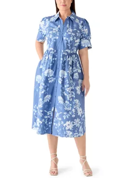 Women's Short Sleeve Button Front Midi Shirt Dress