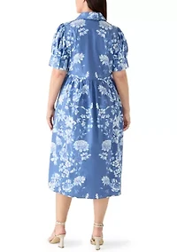 Women's Short Sleeve Button Front Midi Shirt Dress