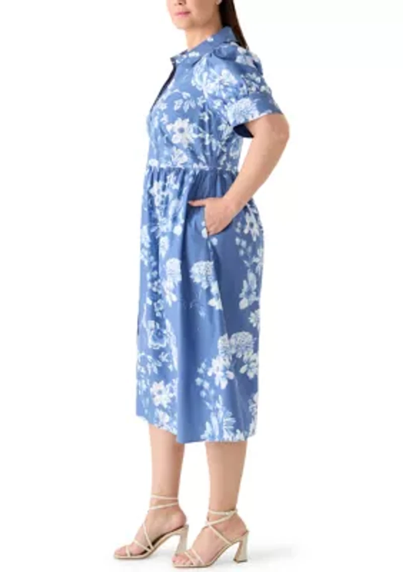 Women's Short Sleeve Button Front Midi Shirt Dress
