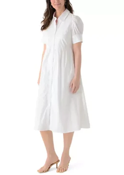 Women's Puff Sleeve Button Front Poplin Shirtdress