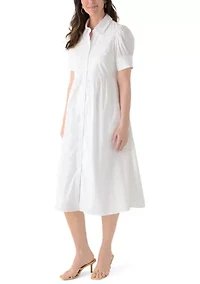 Women's Puff Sleeve Button Front Poplin Shirtdress