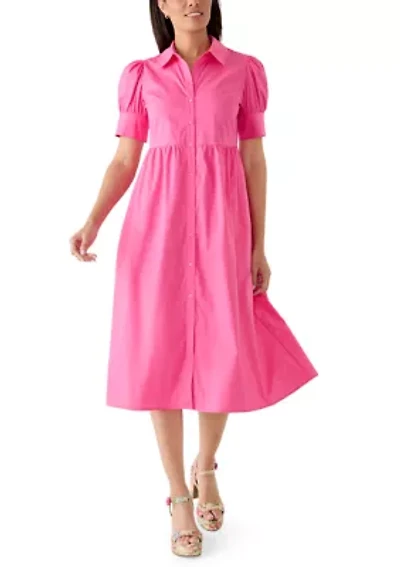 Women's Puff Sleeve Button Front Poplin Shirtdress
