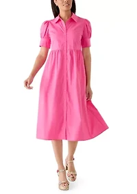 Women's Puff Sleeve Button Front Poplin Shirtdress