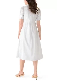 Women's Puff Sleeve Button Front Poplin Shirtdress