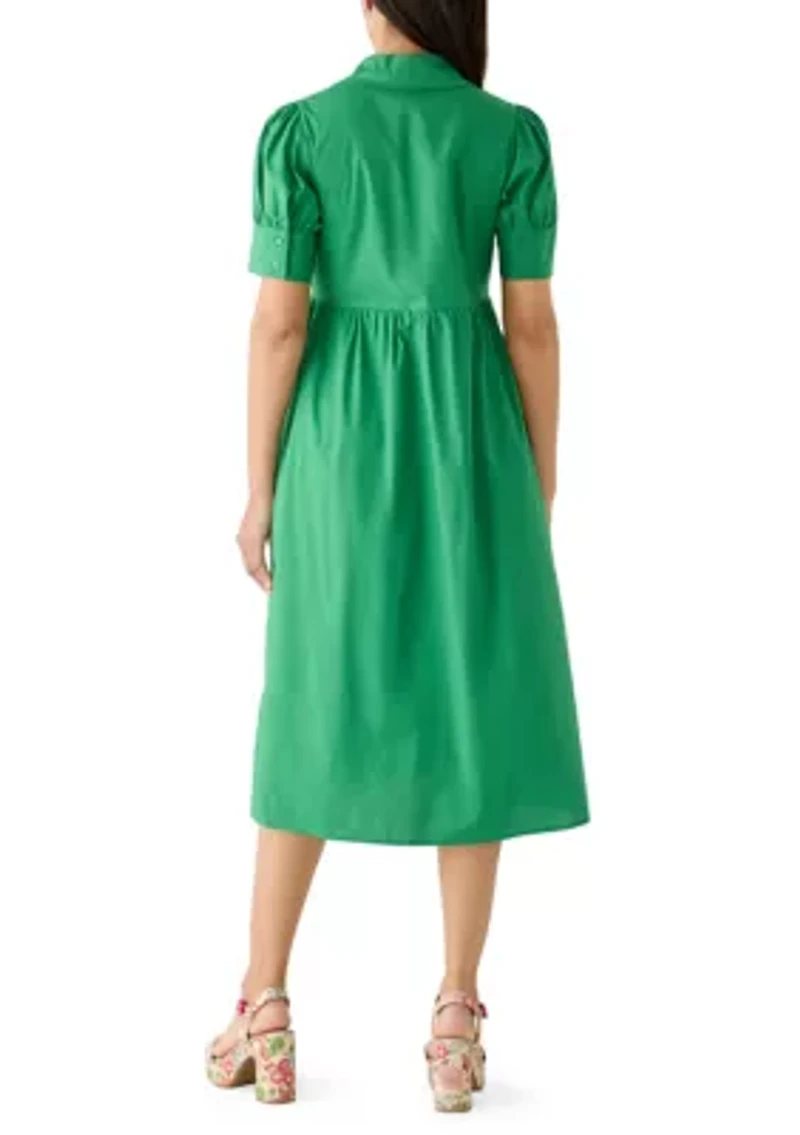 Women's Puff Sleeve Button Front Poplin Shirtdress