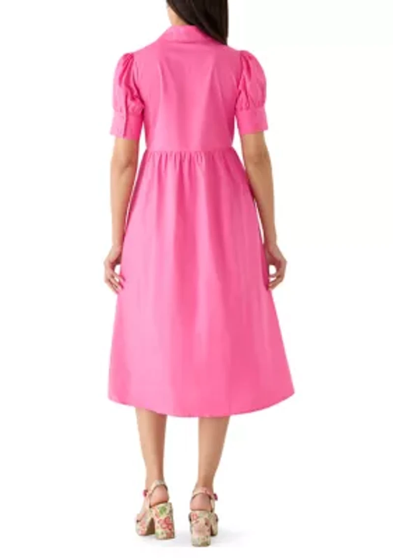 Women's Puff Sleeve Button Front Poplin Shirtdress