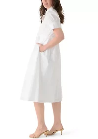 Women's Puff Sleeve Button Front Poplin Shirtdress