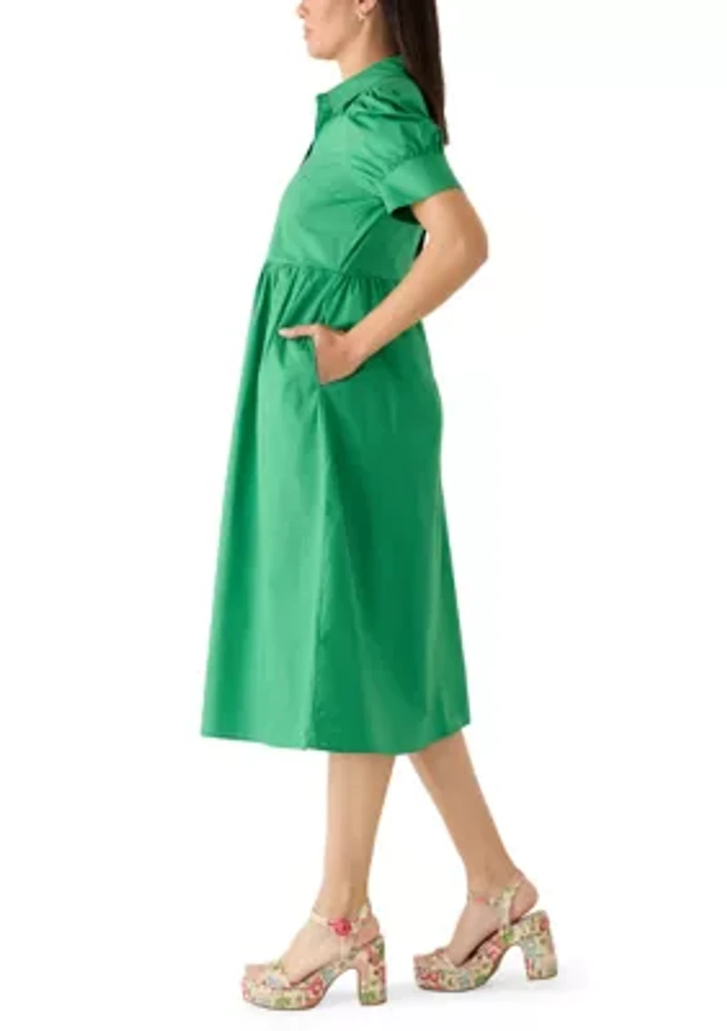 Women's Puff Sleeve Button Front Poplin Shirtdress