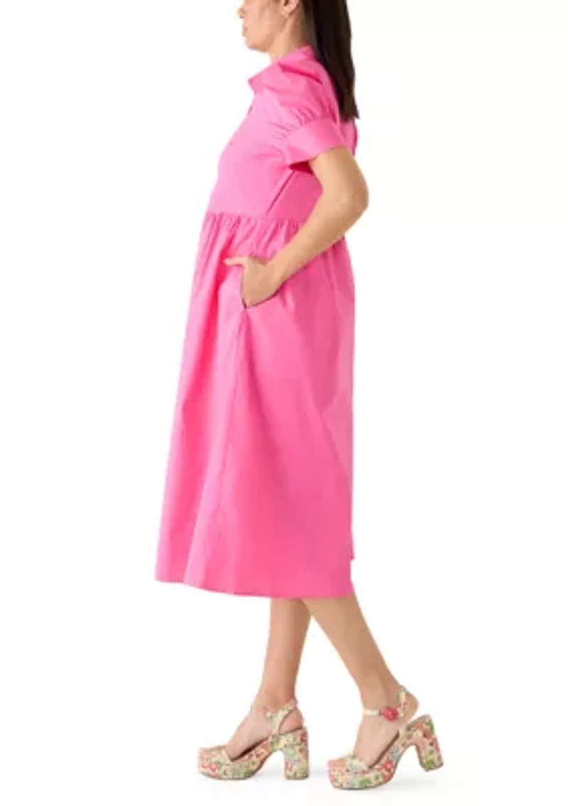 Women's Puff Sleeve Button Front Poplin Shirtdress