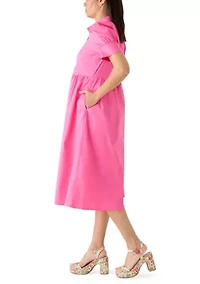 Women's Puff Sleeve Button Front Poplin Shirtdress