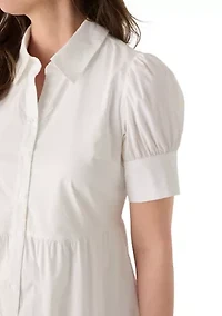 Women's Puff Sleeve Button Front Poplin Shirtdress