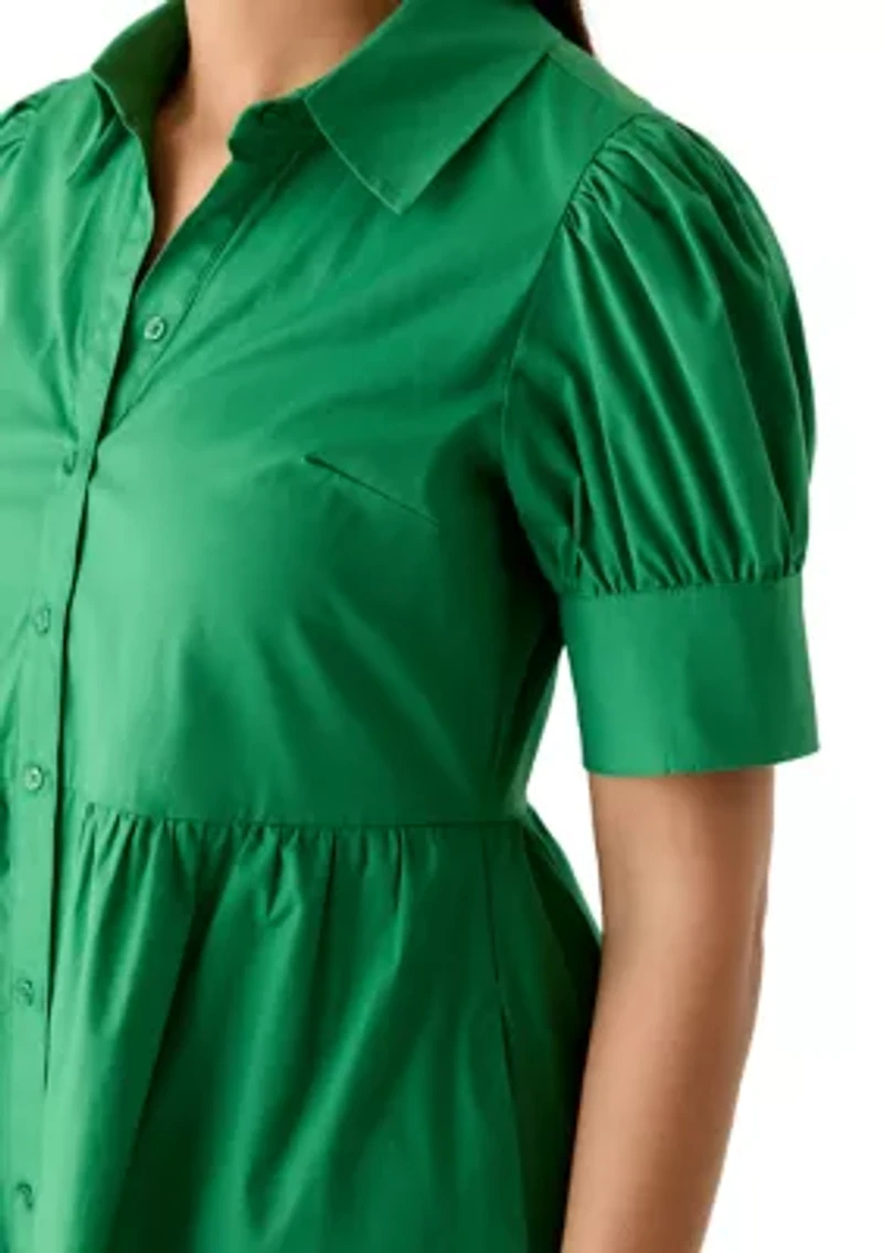 Women's Puff Sleeve Button Front Poplin Shirtdress