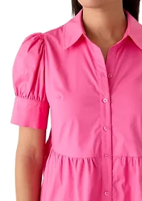Women's Puff Sleeve Button Front Poplin Shirtdress