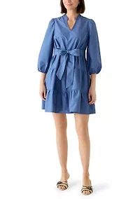 Women's 3/4 Sleeve Belted Peasant Dress