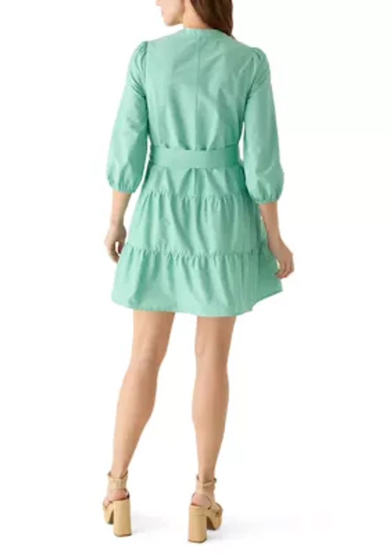 Women's 3/4 Sleeve Belted Peasant Dress