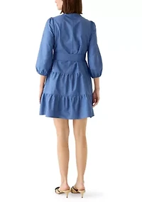 Women's 3/4 Sleeve Belted Peasant Dress