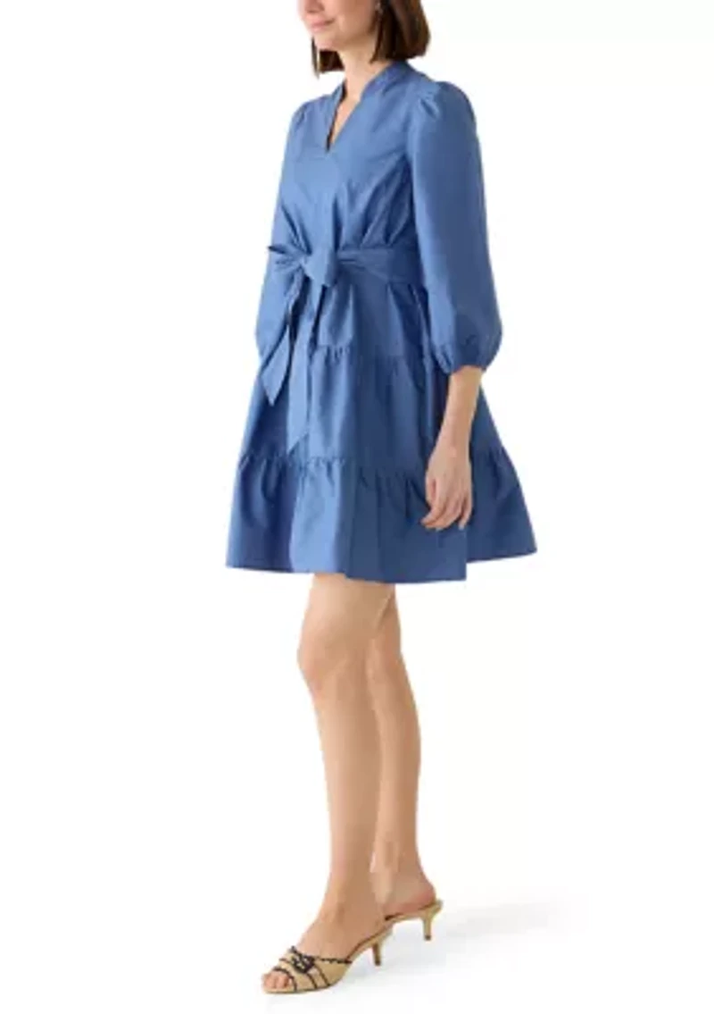 Women's 3/4 Sleeve Belted Peasant Dress