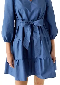 Women's 3/4 Sleeve Belted Peasant Dress