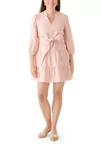 Petite 3/4 Sleeve Belted Peasant Mini Dress