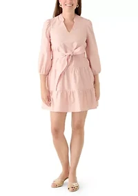 Petite 3/4 Sleeve Belted Peasant Mini Dress