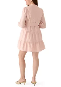 Petite 3/4 Sleeve Belted Peasant Mini Dress