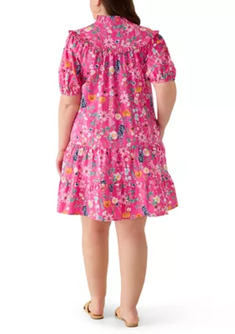 Plus Short Sleeve Ruff Yoke Dress