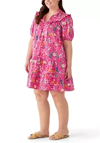 Plus Short Sleeve Ruff Yoke Dress