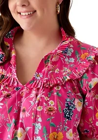 Plus Short Sleeve Ruff Yoke Dress