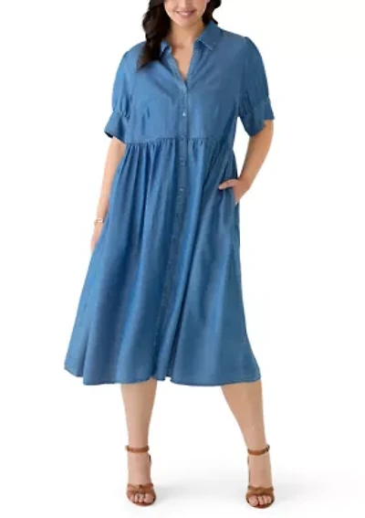 Pus Button Front Midi Shirt Dress