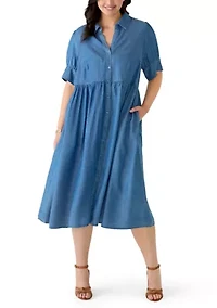 Pus Button Front Midi Shirt Dress