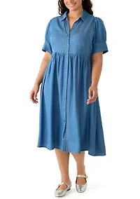Pus Button Front Midi Shirt Dress