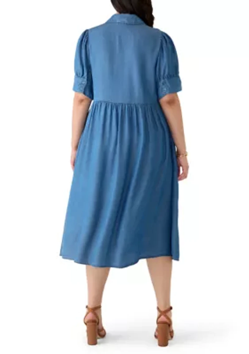Pus Button Front Midi Shirt Dress