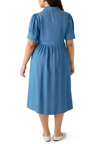 Pus Button Front Midi Shirt Dress