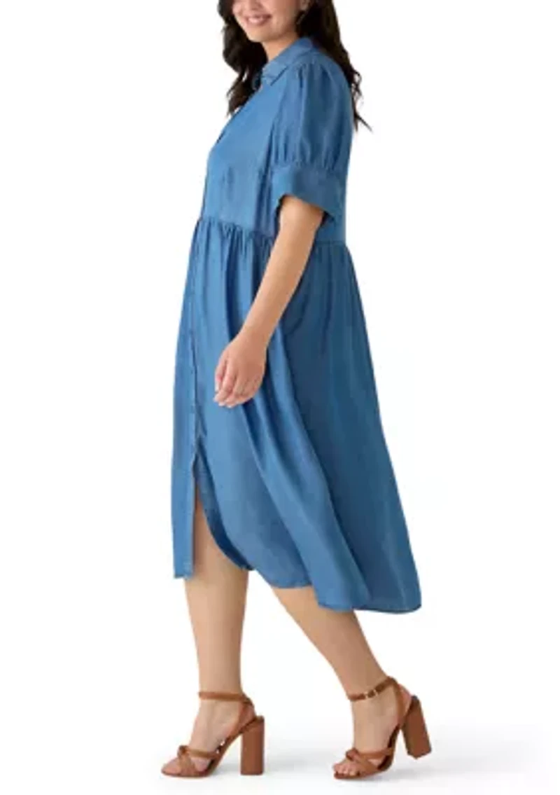 Pus Button Front Midi Shirt Dress