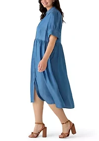 Pus Button Front Midi Shirt Dress