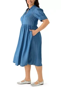 Pus Button Front Midi Shirt Dress