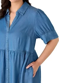 Pus Button Front Midi Shirt Dress