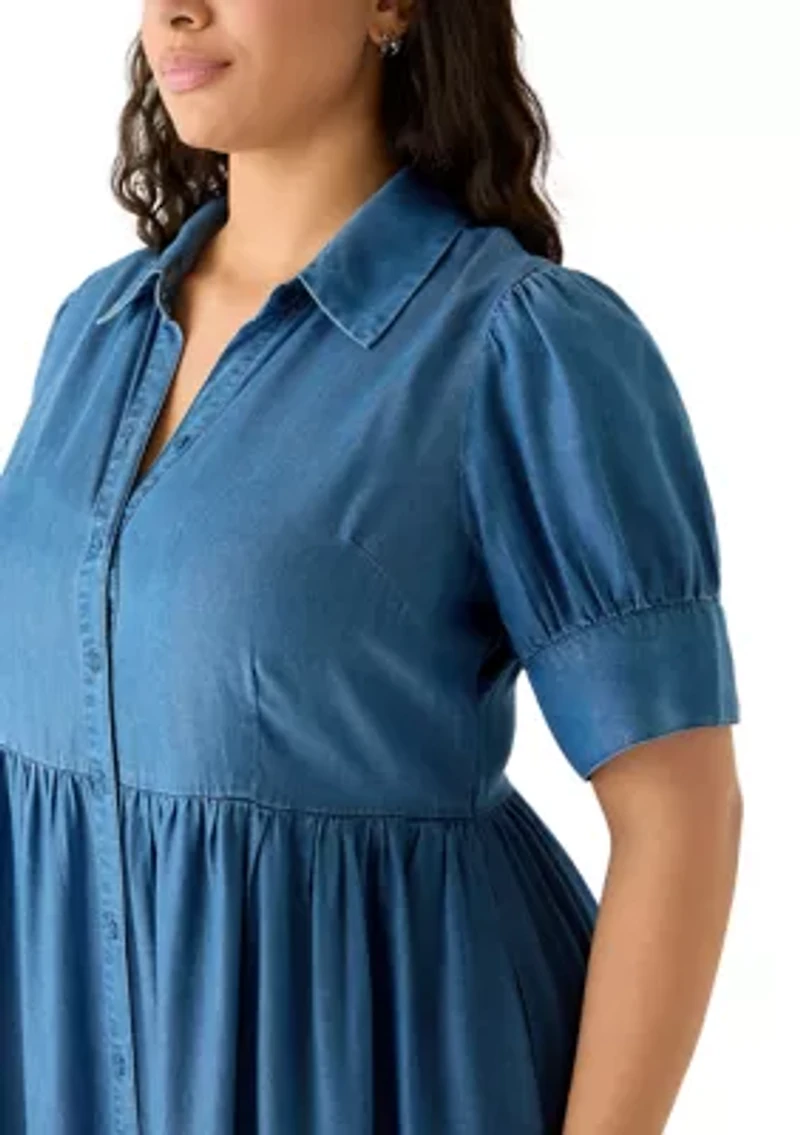 Pus Button Front Midi Shirt Dress