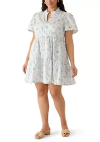 Plus Short Sleeve Tiered Peasant Dress