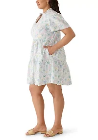 Plus Short Sleeve Tiered Peasant Dress