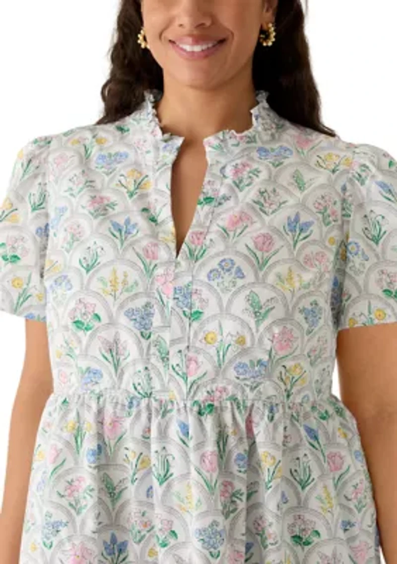 Plus Short Sleeve Tiered Peasant Dress