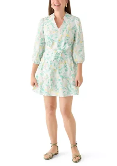 Petite 3/4 Sleeve Belted Peasant Dress